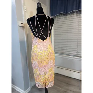 Topshop Floral Lace Midi Dress Pink Yellow Crochet Strappy Bodycon Size 6 thumbnail 5