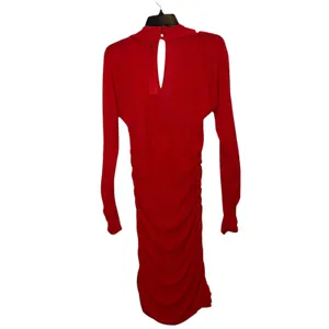 By Anthropologie‎ V Neck Ruched Mesh Midi Dress Red Size XL thumbnail 3