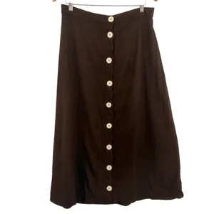 Bagatelle Linen Blend Midi Brown Skirt Sz L Boho Lagenlook Coastal Button Front thumbnail 2