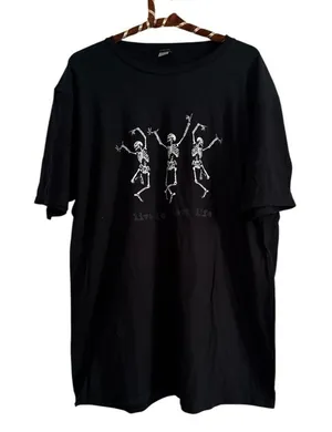 Gildan Black Tee with Dancing Skeletons NWT thumbnail 1