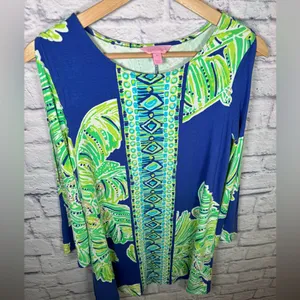 Lilly Pulitzer Ophelia Dress‎ Size XS Iris Blue Cold Shoulder Sleeve midi thumbnail 3
