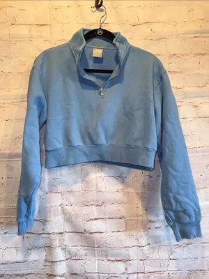 TNA Cozy Fleece perfect Cropped Quarter-Zip Pullover Light Blue med crop thumbnail 1