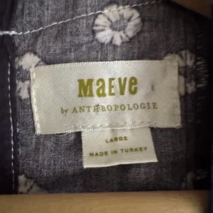Anthropologie Maeve Emmy Short Sleeve Swing Dress Navy Shibori Print Cotton L thumbnail 4