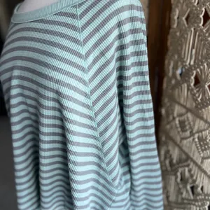 We The Free Free People Striped Mint and Gray Waffle Knit Long Sleeve Bat Wing Top thumbnail 5