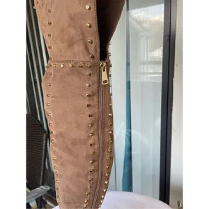 New Venus Faux Suede Studded Over the knee Taupe Boots thumbnail 11