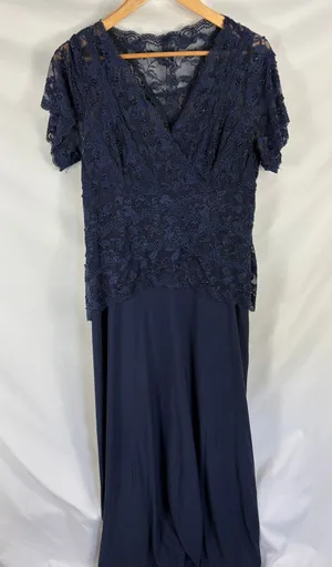 Marina Dark Blue Short Sleeve Lace beaded Top Formal Dress Size 14W thumbnail 1
