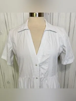 STRADIVARIUS Tiered Short-Sleeve‎ Midi Shirt Dress in White, Medium thumbnail 2