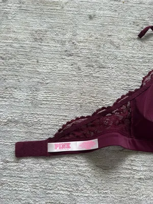 PINK Victoria's Secret Burgundy Lace High-Neck Bralette (Size Small) thumbnail 4