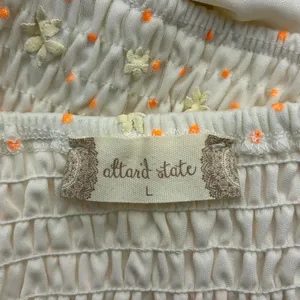 Altard State Floral Embroidered Mesh Ruched Crop Top Cream Large NWT thumbnail 5