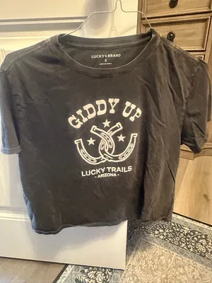 Lucky Trails 'Giddy Up' Graphic Crop Tee - Charcoal thumbnail 6