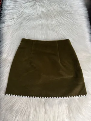 Commense Green Felt Mini Skirt with White Trim Size XS thumbnail 4