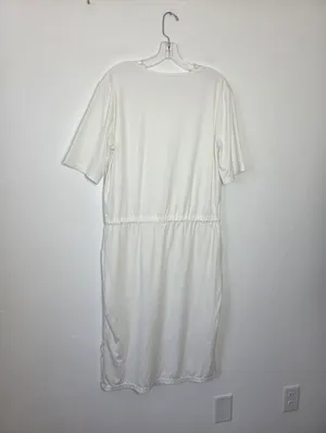 White T-Shirt Dress Midi Sporty Casual Minimalist Summer Coastal Nautical Large thumbnail 5
