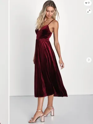 LULUS Sexy Prom Wedding Holiday Elegant Chic Shimmer Velvet Cocktail Midi thumbnail 3