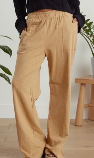 Known Supply Thorn Pant Tan Wide leg High Waist Latte Slub Organic Cotton Lounge thumbnail 1