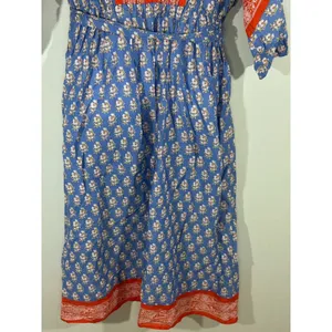 J. Crew Beachwear Blue Red Floral Block‎ Print Midi Dress Tie Waist Women's XS thumbnail 4