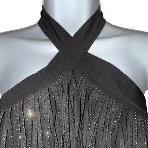 EFFORDRAM Black Faux Suede‎ Front With Rhinestones Halter Top NWOT Size Medium thumbnail 3