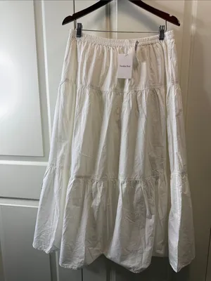 Aritzia Sunday Best Martine Poplin Skirt Tiered poplin maxi Skirt White L NWT thumbnail 4