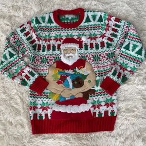 Holiday‎ Hype Ugly Christmas Sweater Santa Claus Muscle Small S thumbnail 1