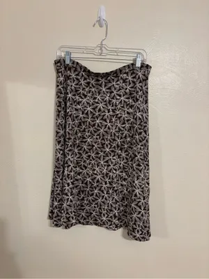 Talbots M Brown Cream Floral Stretch A-Line Midi Skirt thumbnail 8