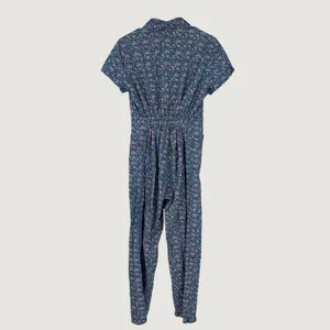 Afternoon Floral Zip‎ Front Jumpsuit Womens Small BCI Cotton Cottagecore Blue thumbnail 2