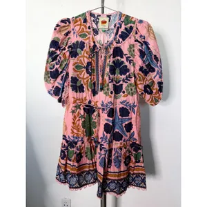 Farm Rio Mini Dress Pink Embroidered Sea Creatures Puff Sleeve thumbnail 3