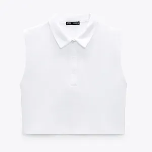 NWT ZARA CROPPED POLO WHITE MEDIUM Rugby Preppy Academia thumbnail 5