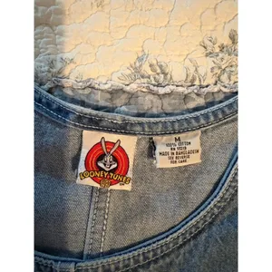 Vintage 90s Looney Tunes Denim Jumper Dress Tweety Sylvester Embroidered‎ dress thumbnail 4