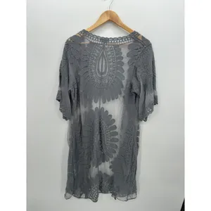 Rebellion Lace Kimono Cardigan Gray Sheer Boho Festival Duster Women Sz L Hippie thumbnail 2