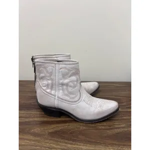 Laredo 3179 Womens 6.5 M White Leather Western Ankle Boots Back Zip Pointed Toe thumbnail 5