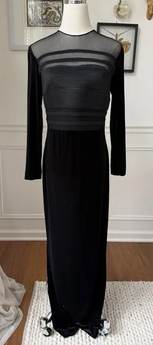 Rimini by Shaw Stretchy Black Velvet Long Sleeve Column Dress Formal Gown Black thumbnail 1