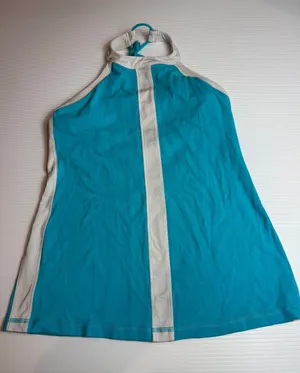 Lululemon Halter Top Tank Athletic Teal Blue White Built In Bra‎ Size 8 no pad thumbnail 1