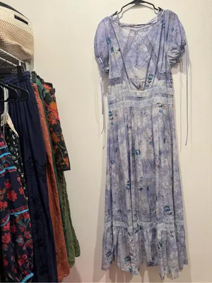 Anthropologie Lace Trim Floral Maxi Dress Large NWT Blue Cottagecore thumbnail 9