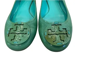Tory Burch Reva Green Patent Leather Double T Ballet Flats 10 thumbnail 4