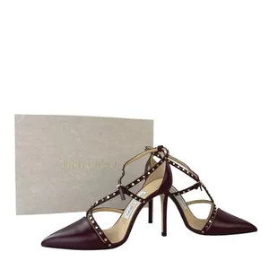 Jimmy Choo Tiff Burgundy Leather Studded Ankle Strap Stiletto Heels Sandals 5 thumbnail 7
