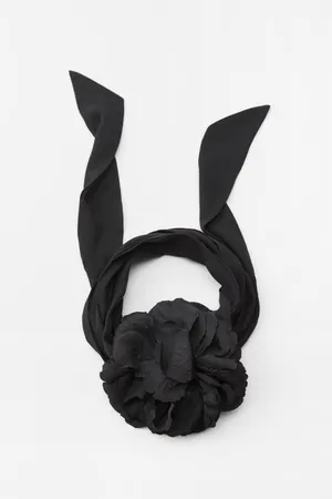 Black Velvet Suede Floral Neck Bow Tie Scarf Necklace thumbnail 3