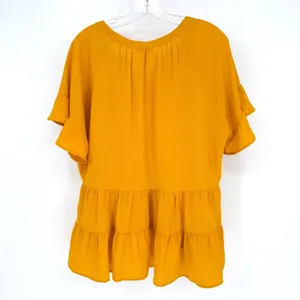 Umgee Babydoll Blouse Women M Mustard Ruffle Tiered Boho Cottagecore Prairie thumbnail 4