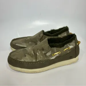 Sperry Moc-sider slip on shoes‎ metallic camouflage women’s size 8.5 faux fur thumbnail 5