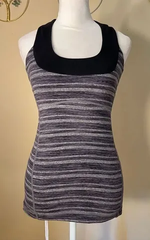 Lululemon Black Gray Purple Stripe Scoop Neck Tank Top Size 4 thumbnail 1