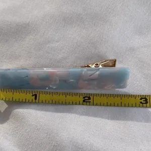 Vintage Women’s Blue Pink Flower Acetate Hair Clip womens Bronze Gold Metal Clip thumbnail 4