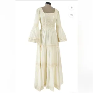 Victor Costa Mexican Wedding Dress Ivory Cotton Gauze & Lace Dress 1970 Size 0 thumbnail 5