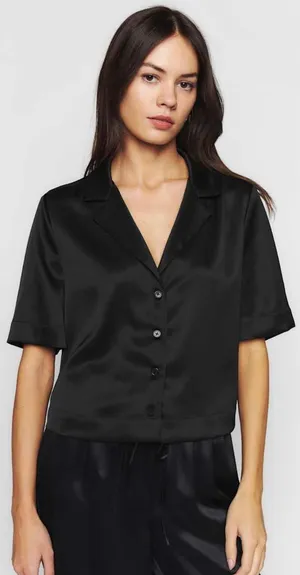 Reformation NWT SILK $148 Woman’s S Hanson Black Satin Button-Up Top Size Small thumbnail 1