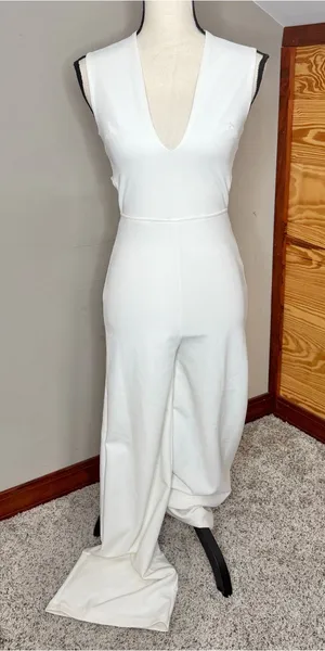 Lulus Thinking Out Loud White Backless Jumpsuit Extra Small Bridal Bride Wedding thumbnail 1