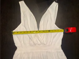 White Gauze Midi Dress Boho Cottagecore V-Neck Tiered Coastal Casual Lightweight thumbnail 4
