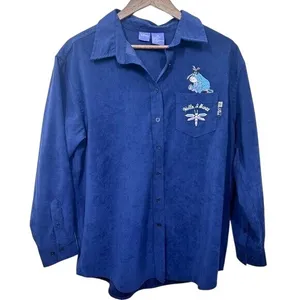 Vintage Disney Eeyore Embroidered Dark Purple Casual Button Up Pooh Women's M thumbnail 1