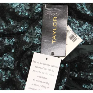 NWT Taylor Stretch Mesh Sequin Cinched Waist Gown Dress Bottle Green 2 thumbnail 9