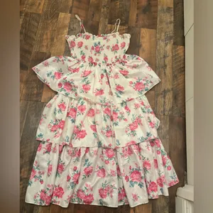 Love Shack Fancy Floral Tiered Dress with Pink Roses thumbnail 3