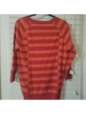 Caslon Womens Striped Button-Front Cardigan Sweater Medium Red & Orange thumbnail 2