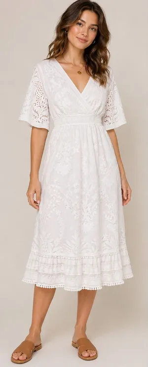 Farm Rio for Anthropologie OffWhite Lace‎ Devore Midi Dress M thumbnail 1