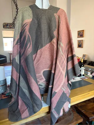 Striped Pink and Gray Poncho Cape - Women's Wrap thumbnail 5