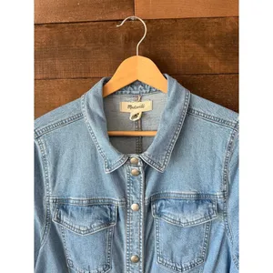Madewell Denim Shirt Dress Snap Front Stretch Jean Dress Size 14 thumbnail 5